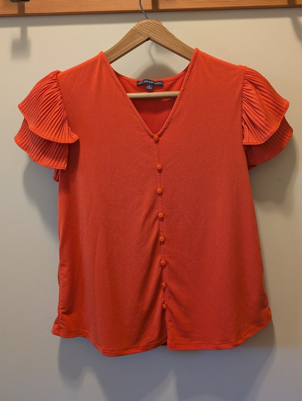Adrianna Papell Coral Orange Flutter Sleeve Blouse Size S
